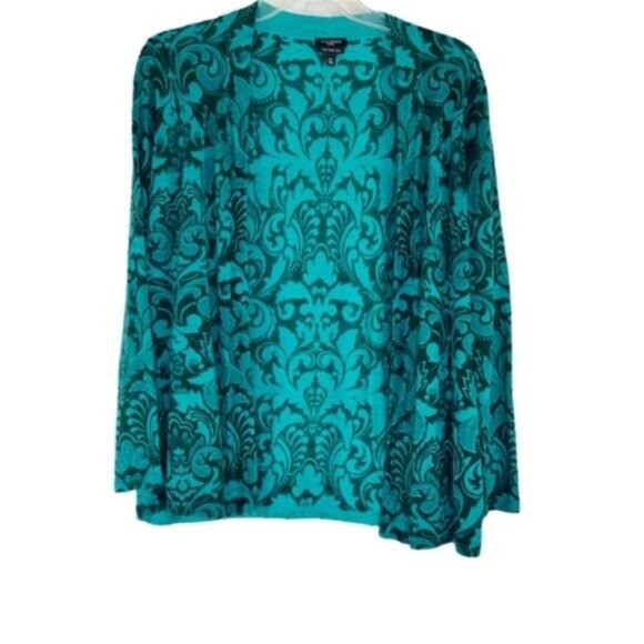 Talbots Merino Wool Teal Open Front Cardigan Sweater - Picture 1 of 5